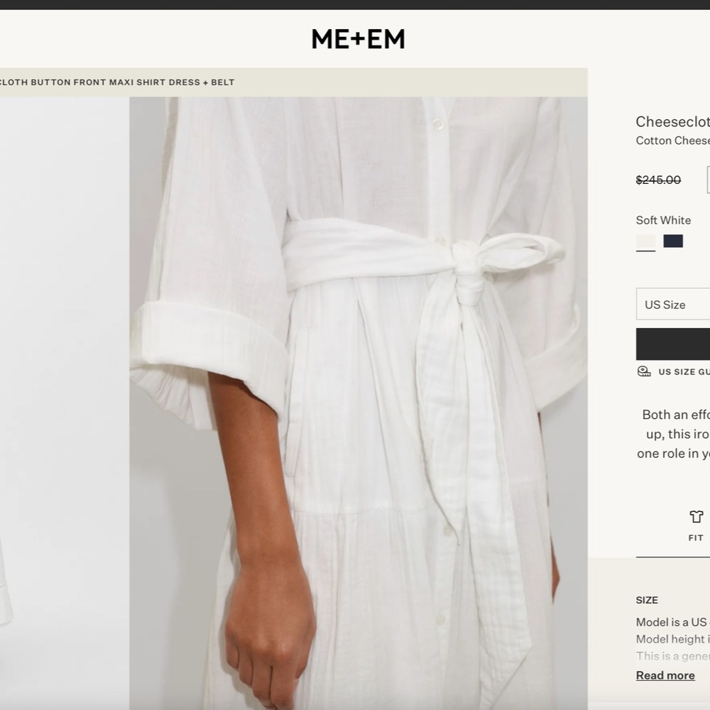 ME+EM cotton cheesecloth linen style dress w belt. Size US 12/UK 16 Quiet Luxury